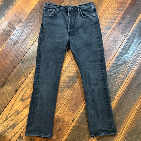 AGOLDE Riley High Rise Straight Crop Jeans in Panoramic Black Wash Women’s Sz 28 - Picture 5 of 13